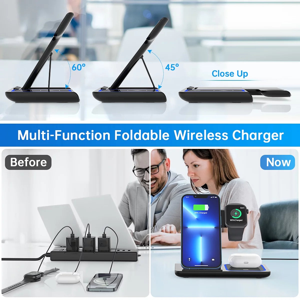 18W Fast Wireless 3 in 1 Charging station for iPhone, Apple Watch, and AirPods 