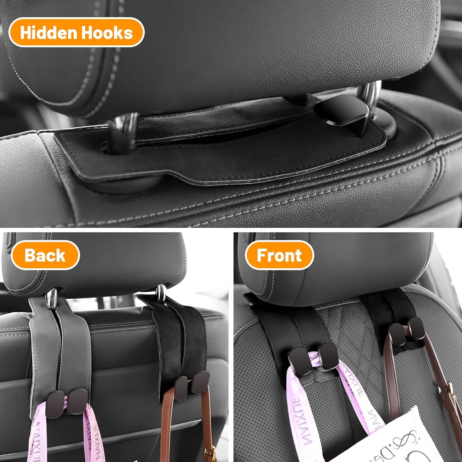 Car Seat Back Storage Hook, Purse Hook for Car, Headrest Hooks for Car, Car Seat Hooks for Headrest (Black)