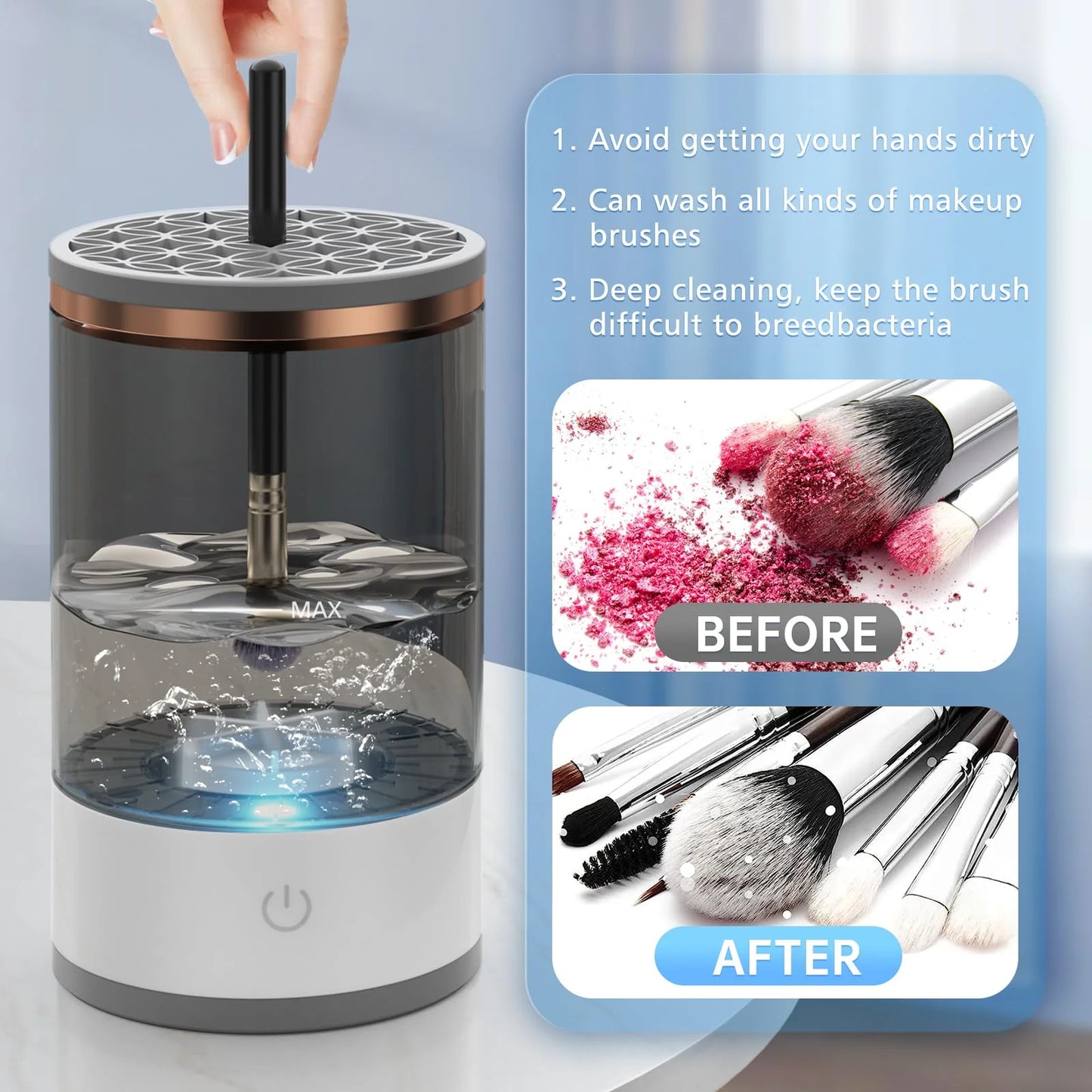 Electric Makeup Brush Cleaner Machine,Portable Makeup Brush Cleaner with Cosmetic Brush Cleaner Silicone Mat, for All Size Makeup Brushes Beauty Tools Set, Gift for Mother'S Day & Christmas