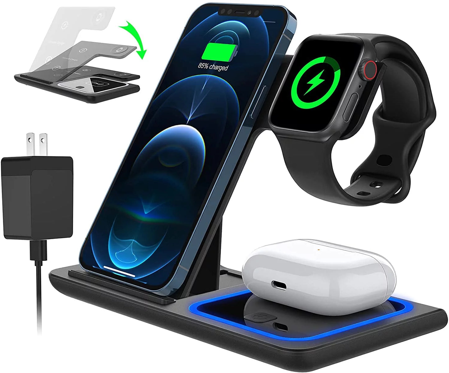 18W Fast Wireless 3 in 1 Charging station for iPhone, Apple Watch, and AirPods 